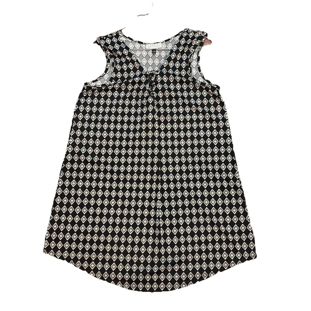 J VALDI Black & White Geometric Print Sleeveless V-neck Cover-up Dress Size L